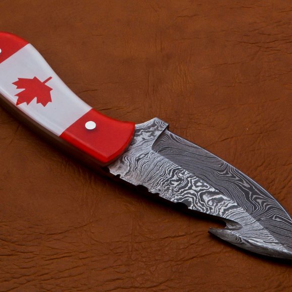 8.5" Handmade Damascus Knife Bowie Gut Hook Knife - Picture 7 of 12